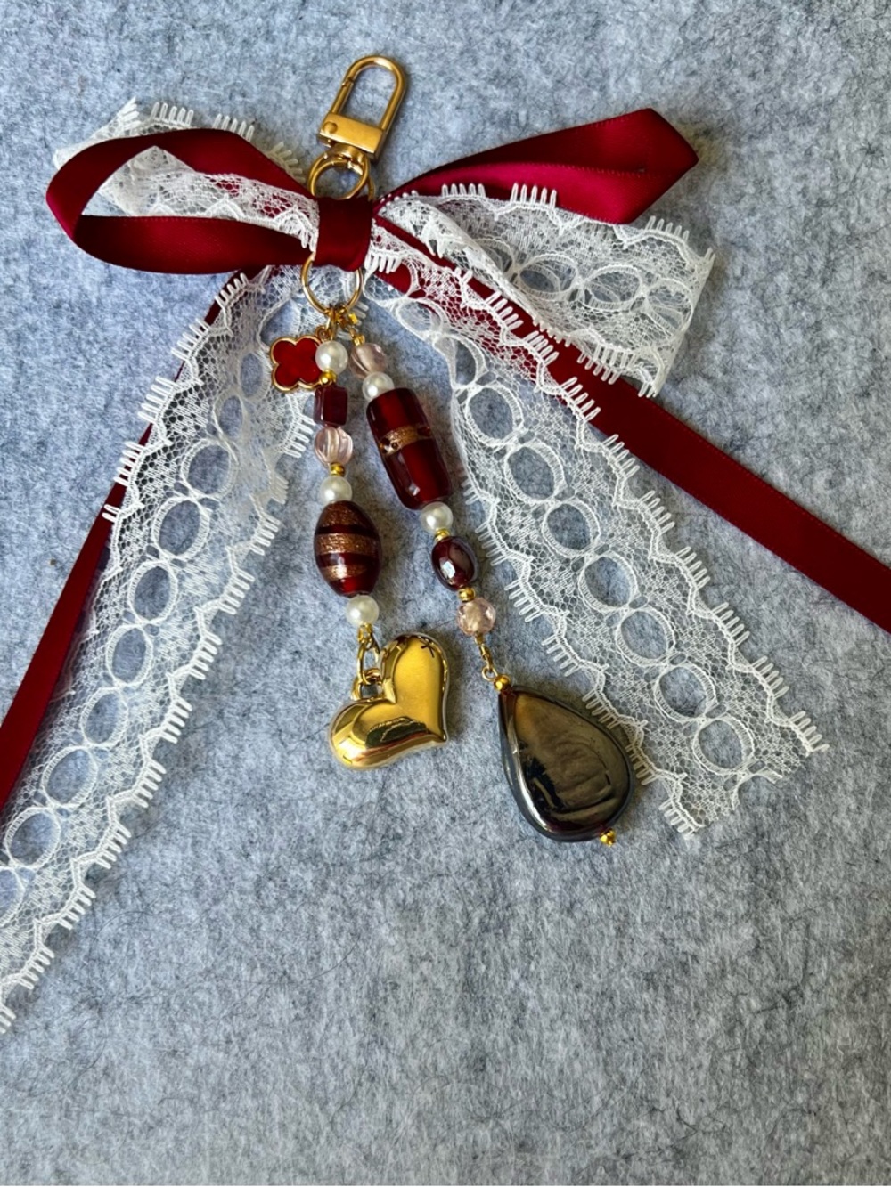 Gold & red Heart Charm purse charm/Keychain - Women Jewelry